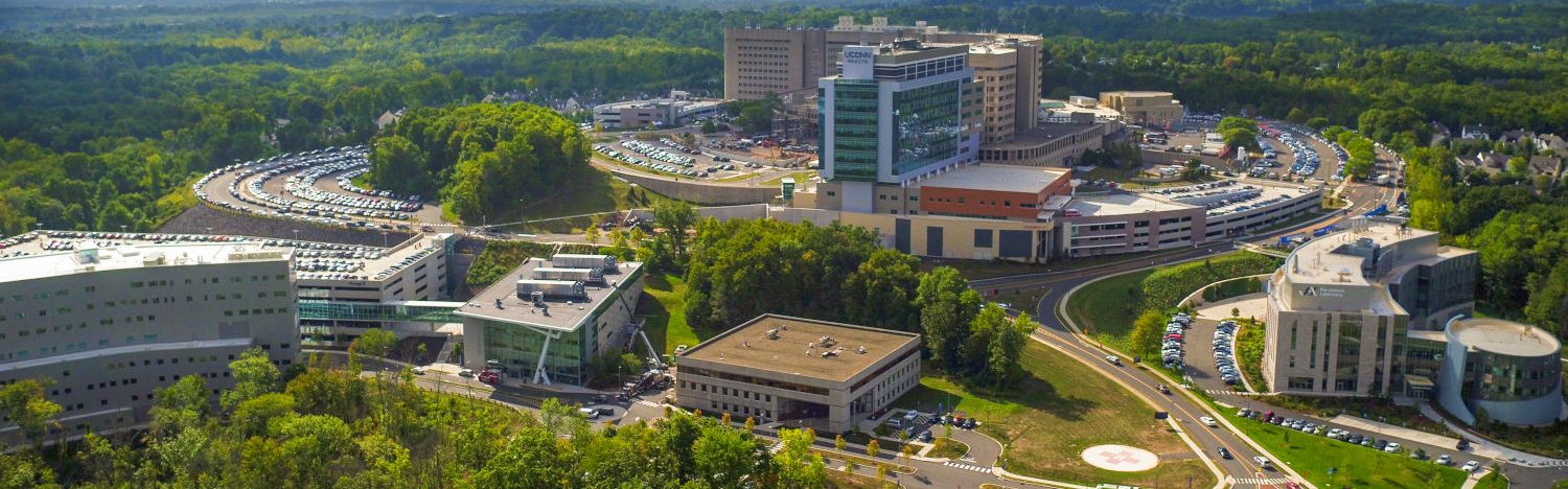 Video footage captured by a drone at UConn Health.