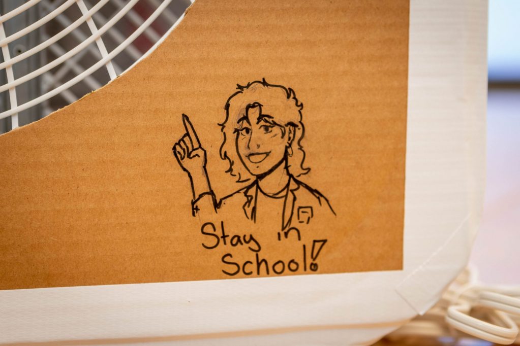 air purifier with stay in school message